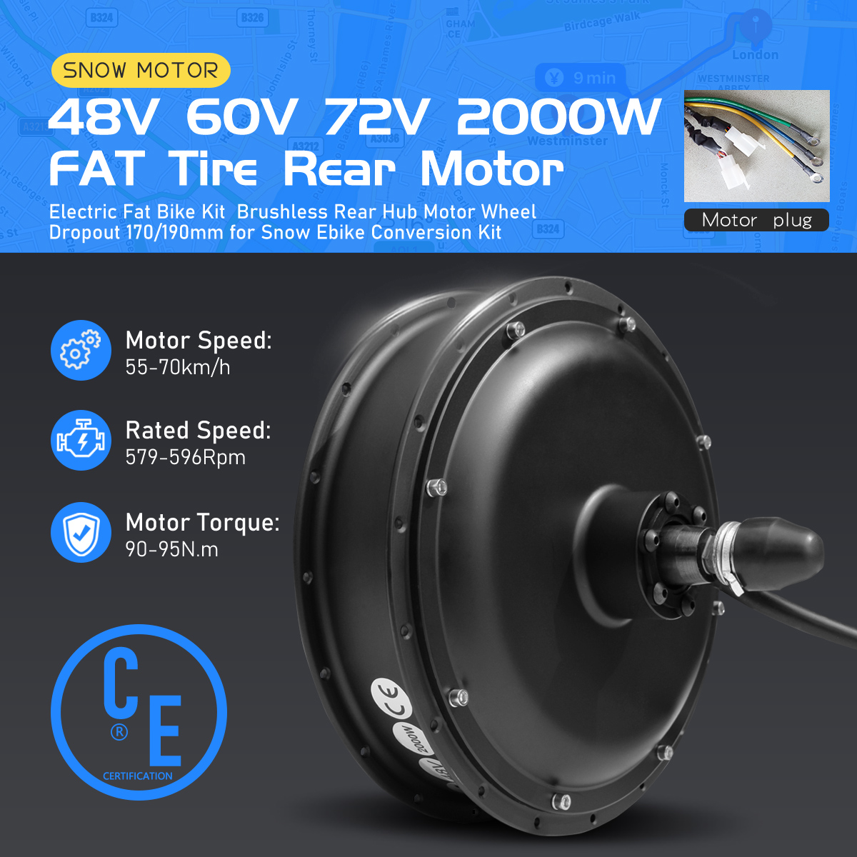 Fat Tire Ebike Conversion Kit 2000W - E-Bike Fatbike-Nabenmotor 48V 60V 72V 2000W